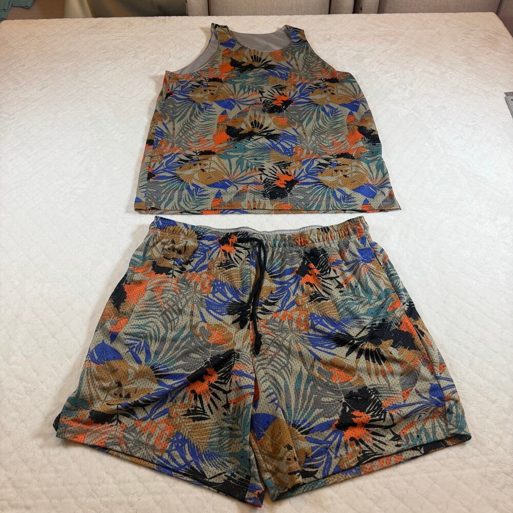 Pro Player Mens XL activewear set featuring tropical palm leaf print EUC